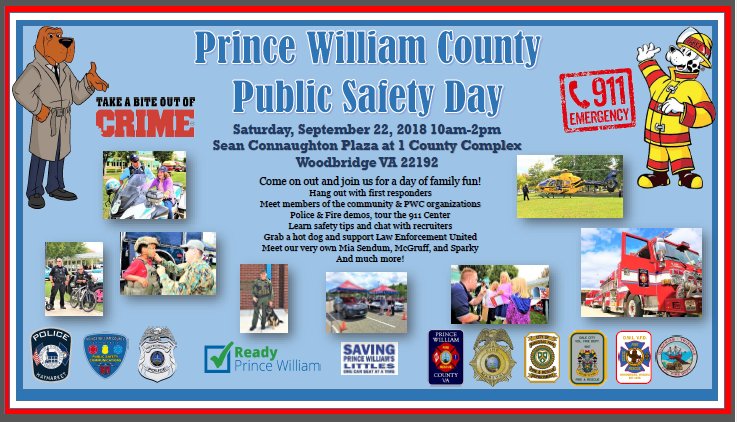 This year’s PUBLIC SAFETY DAY is this Saturday, Sept 22 at the Sean Connaughton Plaza on from 10AM-2PM. We will be honoring young heroes who have initiated an emergency response by calling 9-1-1. Recruiters will be available &amp; SO MUCH MORE. Join us for Public Safety Day! #PWCPD
