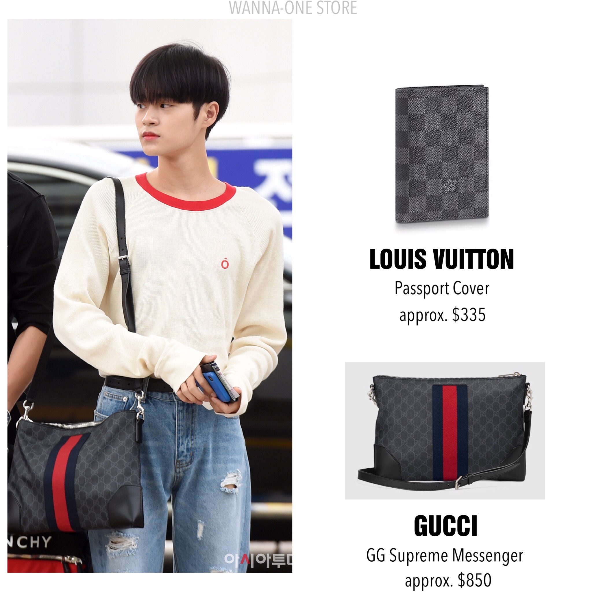 WANNA-ONE STORE on X: LOUIS VUITTON : Passport Cover approx. $335 GUCCI :  GG Supreme Messenger approx. $850 #이대휘 #워너원 #LeeDaehwi #WannaOne  👉🏻 👉🏻   / X