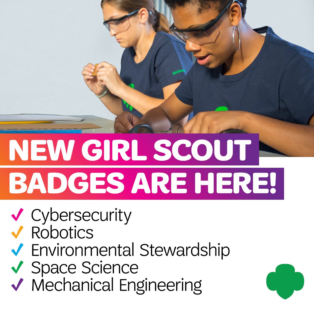 GSNEO's tweet photo. She’ll explore advocating for the environment, tackling cyber security, and reaching for the stars while learning about them! What do these learning experiences have in common? They’re all gained through NEW adventures available only at Girl Scouts! https://t.co/cErqWb8S4J https://t.co/kP7HhPoBOg