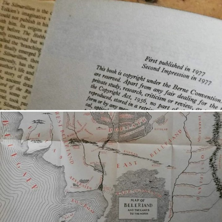 TheAutumnHobbit's tweet photo. Several years ago, I found a 1977 print of #thesilmarillion in a charity shop for £1.80. Look at that map ❤
#Tolkien #MapsOfMiddleEarth 
#CharityShopFind https://t.co/9rniAFgTjt
