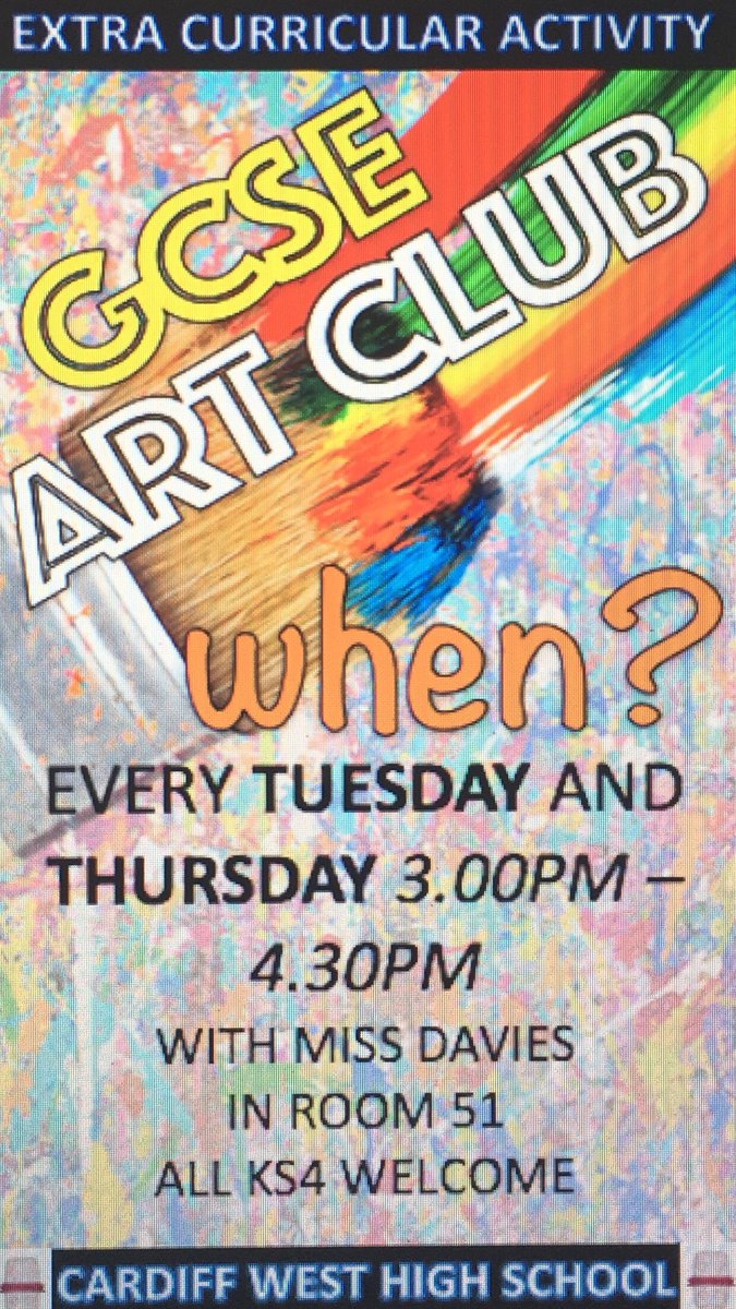 MissNDavies2's tweet image. GCSE ART CLUB every Tuesday and Thursday 3.00pm-4.30pm #catchup #getcreative #extrasupport