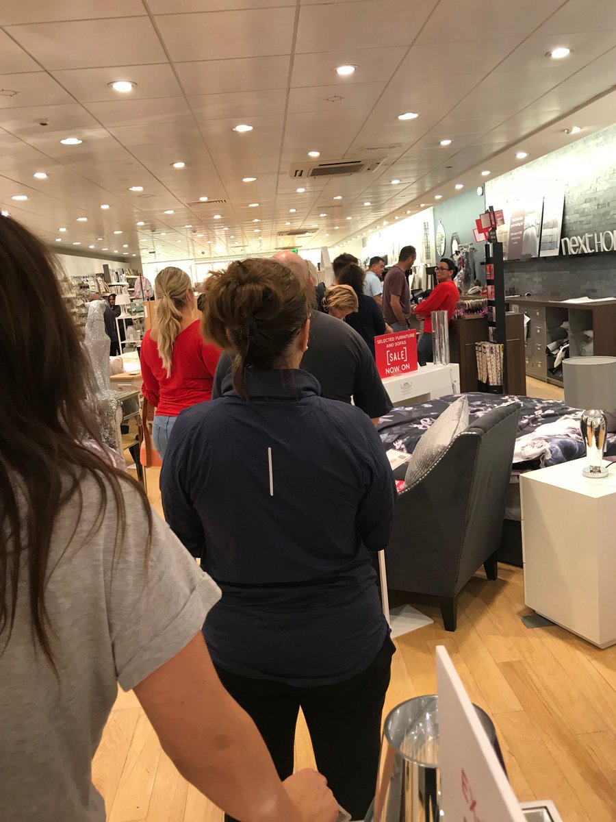 Bendicap5's tweet photo. ⁦@nextofficial⁩, think you need more staff at your nether field store guys.. terrible service guys. Feel sorry for your guys upstairs! https://t.co/vWJaMKYkF5