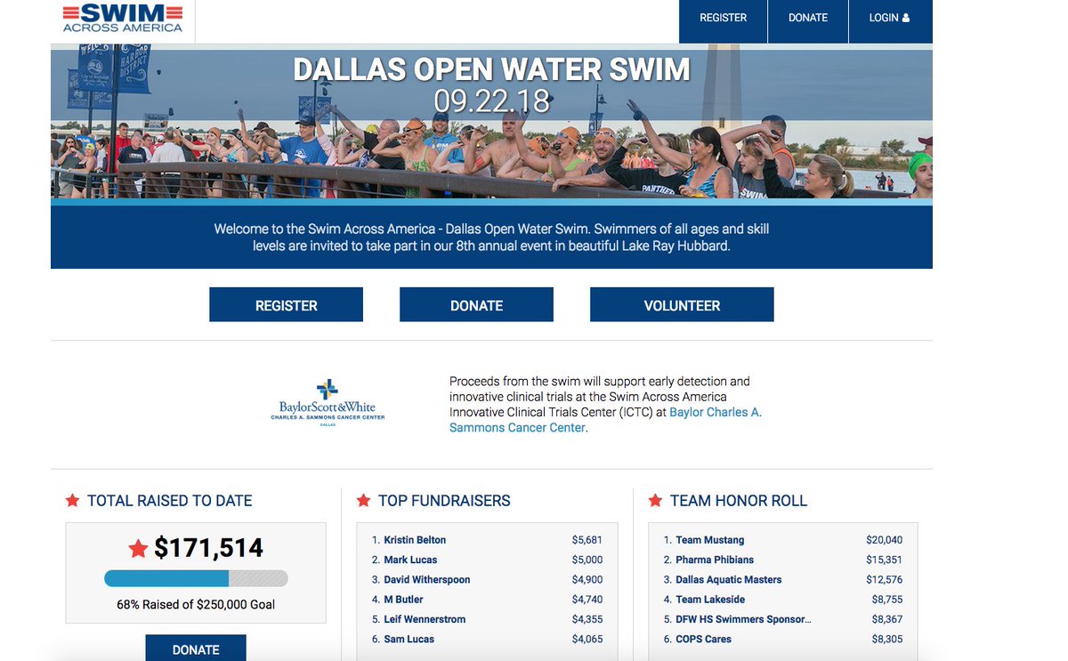 6 more days! You guys are awesome! Keep up the great fundraising! Team Mustang, Pharma Phibians &amp; DAM currently in 1st, 2nd and 3rd Place. Can't wait to kick cancer's butt on 9/22! Come out and meet #Freeforall host <a href="/MikeDoocyFox4/">Mike Doocy</a> and Granbury born 7-medal Olympian <a href="/danavollmer/">Dana Vollmer</a>!