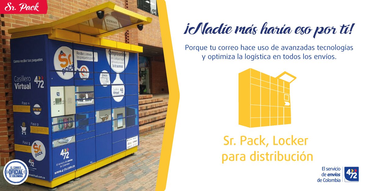 472Colombia's tweet photo. ¡Despreocúpate de recibir las compras cuando no estás en casa! #SrPack las recibe por ti https://t.co/TwtNgqUjiP https://t.co/DrbwuPzdS9