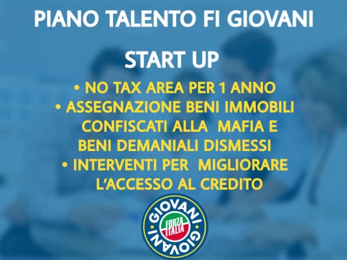 Le nostre proposte per favorire la ripresa del Paese con il lavoro e la creatività dei più giovani: niente tasse per un anno, assegnazione beni confiscati e misure di accesso al credito <a href="/armandocesaro/">Armando Cesaro</a> <a href="/CalabriaTw/">Annagrazia Calabria</a> <a href="/tripodimaria/">Maria Tripodi</a> #pianotalento