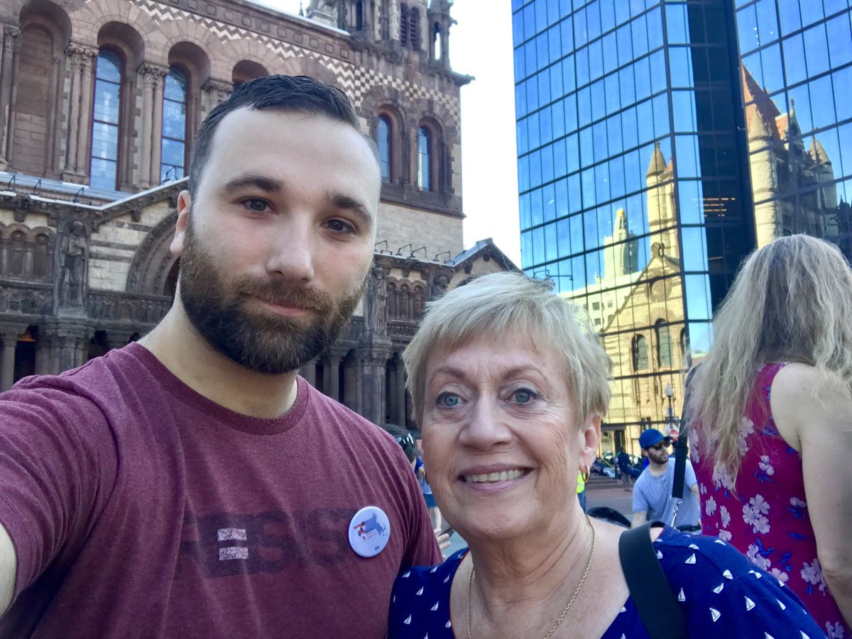 .@StonewallDemsMa  Co-Chairs and @massdems State Committee members @JeremyComeau and Claire Naughton at today’s @Freedom_Mass #YESon3 rally at #CopleySquare. #DemsResist #Resist #mapoli