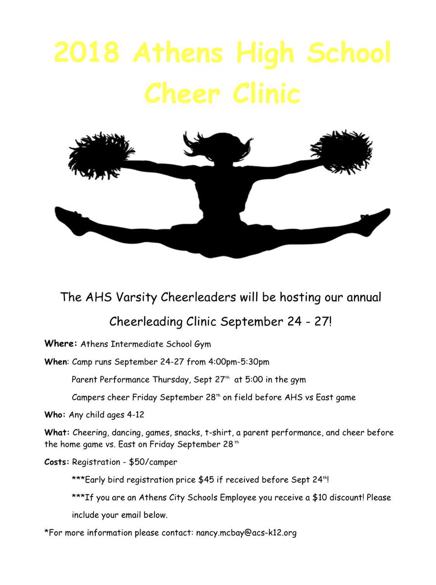 AthensCheer's tweet image. One week until our cheer clinic!! Come out and join us!!