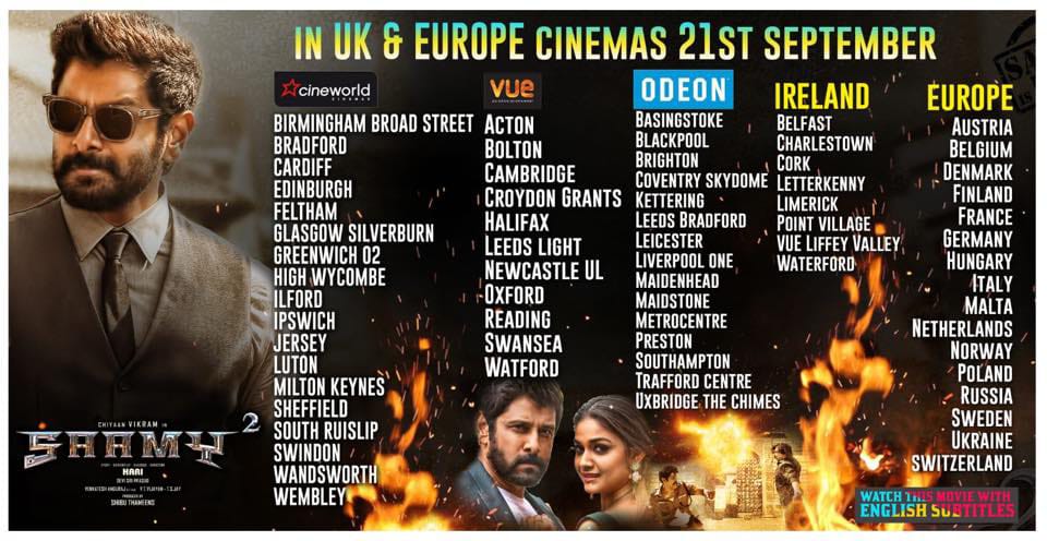 Ananth_CVF's tweet photo. #ChiyaanVikram's #SaamySquare Theatre list for #UK and #Ireland #AaruSAAMYHuntIn5Days ❤ https://t.co/GWjj73nLqR