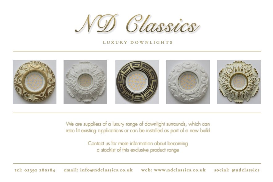 ndclassics's tweet image. We have a fantastic new range of downlight surrounds available for immediate supply, interested in being a stockist? Great terms #designers #interiordesigner #lightshop #furnitureshop #interiordesign