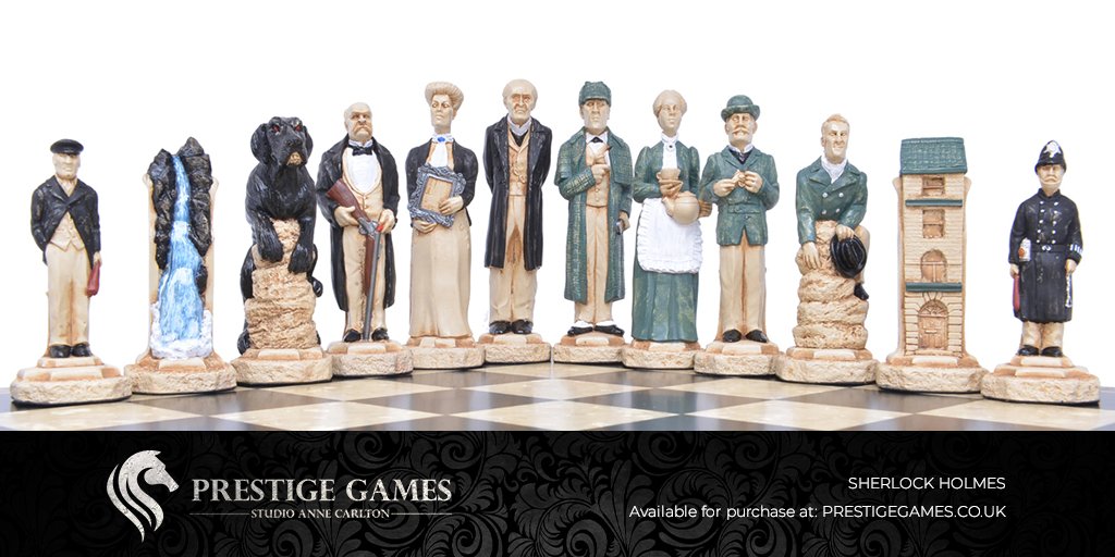 Based on the adventures of Sherlock Holmes, the famous fictional private detective. The #Chess pieces represent characters or places that appear in many #SherlockHolmes stories by #SirArthurConanDoyle. Would you like to know more?  bit.ly/2nllt8S