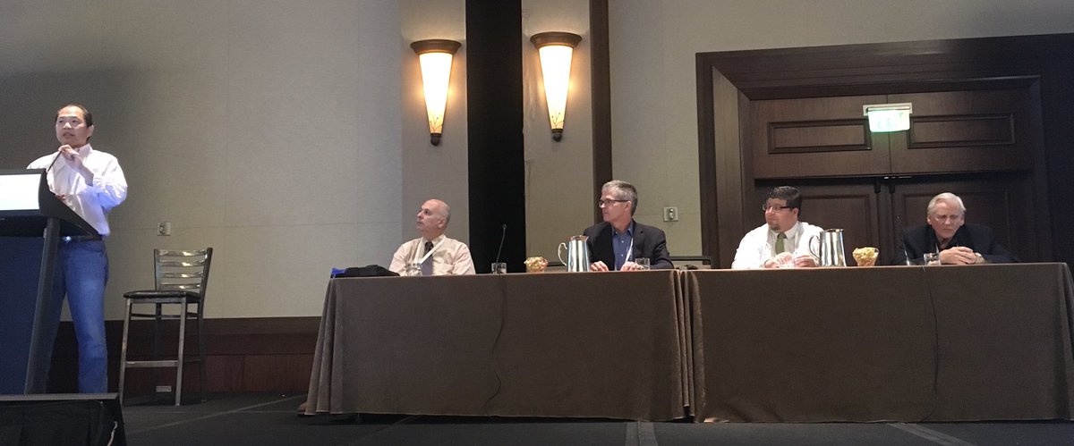 ELSOOrg's tweet photo. #ELSO2018 last day plenary session New FDA Policy for long term device approval #ELSOOrg #EuroELSO Moderators @ECMO_Bob Dr. Bartlett &amp; John Toomasian with Speakers S. Merz &amp; F. Aguel closing the session Mark Ogino #ELSO President https://t.co/Mj7NDwAFOb