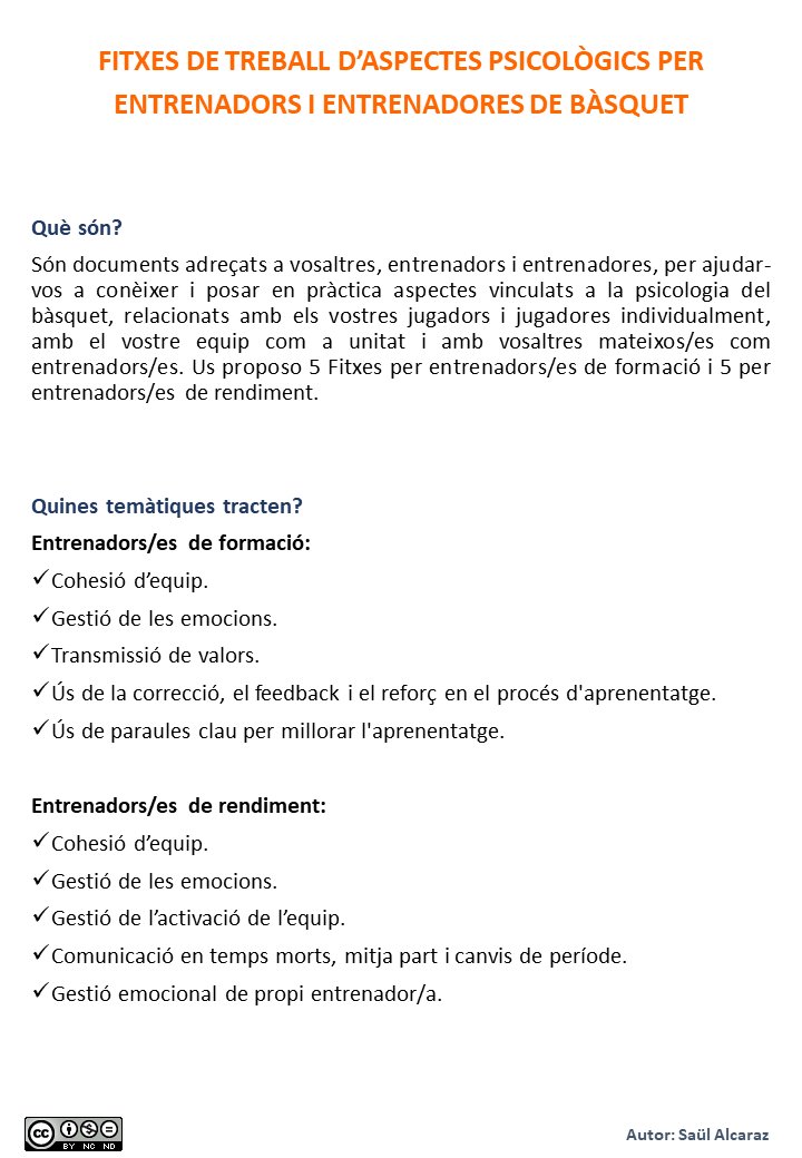 AlcarazSaul's tweet image. Començo la difusió de fitxes de treball psicològic per entrenadors/es de bàsquet. Durant 10 dies, publicaré diàriament una fitxa per posar en pràctica elements clau de la psicologia de l'esport, separades en entrenadors/es de rendiment i formació. Compartiu-les tant com vulgueu!