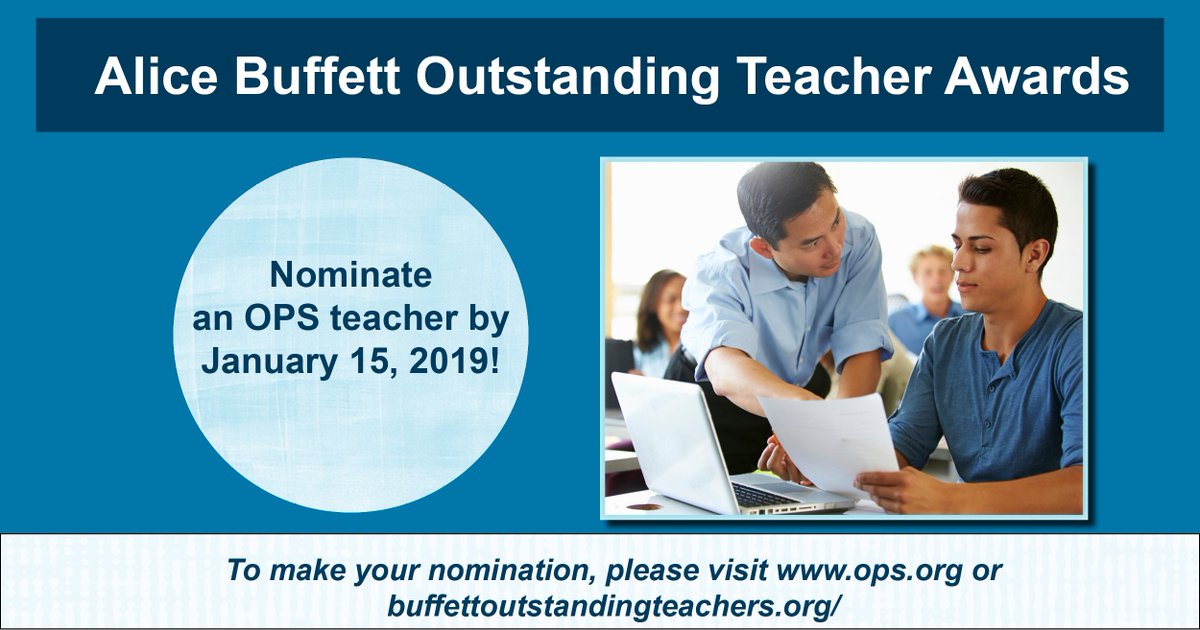 Recognize those teachers who have gone above and beyond to help their students in the classroom and in life! Nominations for the Alice Buffett Outstanding Teacher Awards are now open: ow.ly/G5dX30eXpD8