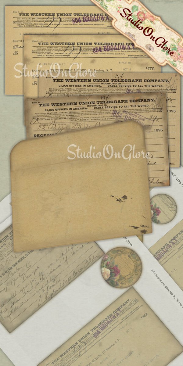 #Vintage #Telegrams latest addition to my #etsy shop. Four 4x6' images, envelope, four circles on #Printable #CollageSheets for #JunkJournals, #Decoupage, #Scrapbooks etsy.me/2xdbK9S #WesternUnion #Telegraph #VintageCablegrams