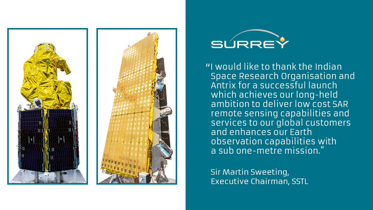 SurreySat's tweet photo. We are delighted to confirm successful contact and good health for #NovaSAR-1 and SSTL S1-4  launched by PSLV C42 earlier this evening.  Commissioning begun for both spacecraft.  https://t.co/GQ3tdaPpQs @AirbusSpace @isro @CSIROnews @spacegovuk @Honeywell_Aero @SatAppsCatapult https://t.co/ohASmfZ272