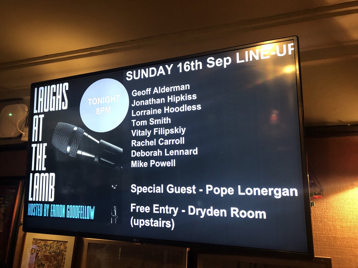 If you’re in #CentralLondon make your way to The <a href="/Lamb_and_Flag/">Lamb and Flag</a> in #CoventGarden for @LaughsLamb! Kick-off is at 8.