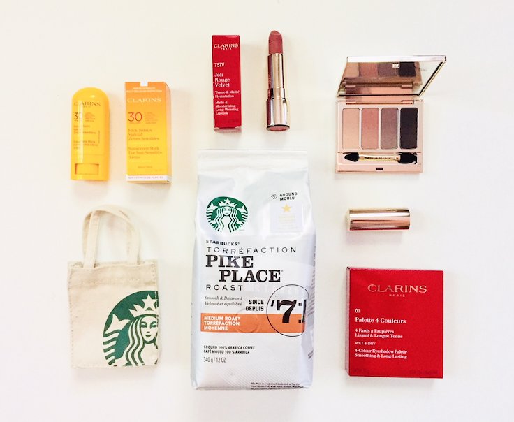davelackie's tweet photo. Today's beauty giveaway is this #StarbucksInCostaRica set! I'm giving away Pike Place coffee, Clarins eye palette in nude, Jolie Rouge Velvet in Nude Brick &amp; sunscreen stick. To enter follow @davelackie &amp; RT (visit https://t.co/SJCdeS9XZJ to win a trip to Starbucks' Coffee Farm) https://t.co/E3Zd8ON6Ma