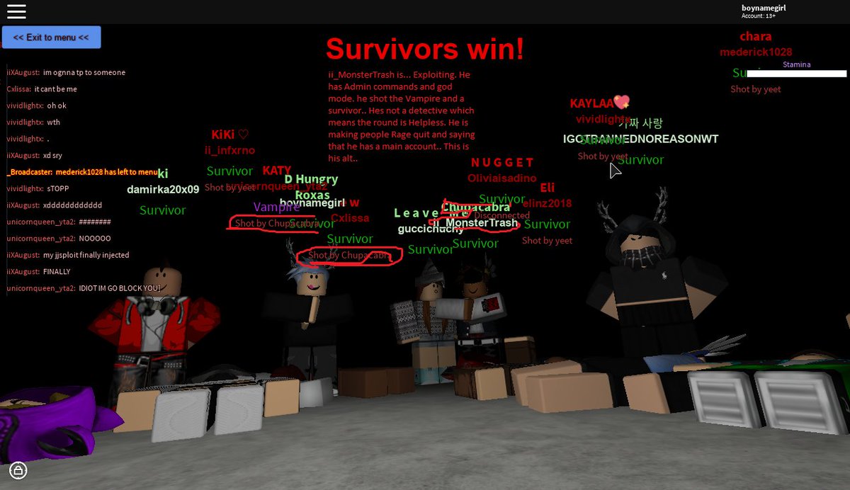 Greario Green Roxasthecat On Twitter I M Really Sorry Roblox But I Must Punish These Exploiters I Found This Exploiter Ii Monstertrash Exploiting Admin Commands God Mode He Did Say That This Is His Alt But He Said - admin command exploit roblox