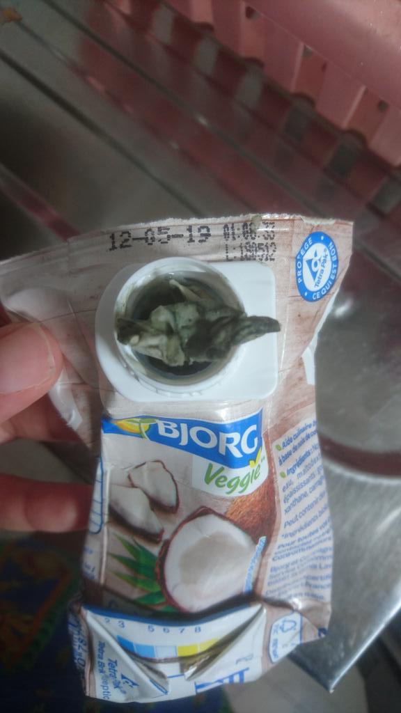 Rafoufa_DLN's tweet photo. Quel plaisir de trouver du "plastique" complètement dégueulasse dans une brique de crème de coco @BjorgOfficiel après l'avoir vidé dans le plat 🤢 Résultats tout le déjeuner à la poubelle 😡😡😡#bjorg #veggie #bio #coco https://t.co/UjAwvAU33K