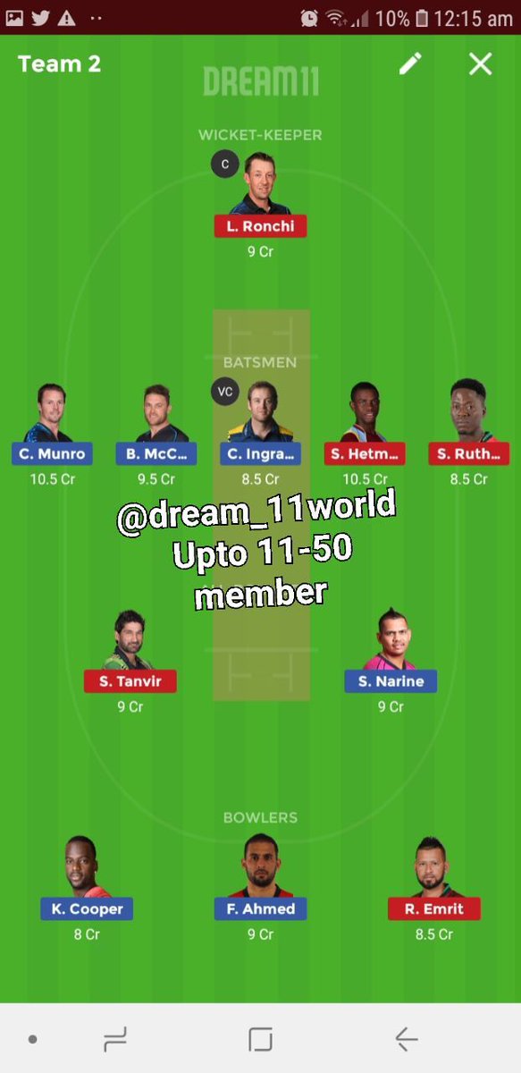 Royalgoyal23's tweet photo. #TFGfantasySport #GuruDream11 #Dream11GLT
#d11crickettips #DrjWarriors  #Fantasy_Guruu #cricketfantic6 
#Kaushal #cpl
#tkr vs #guy 
Team1=Upto 3 member 
Team1+2=upto 11-50 member league..
 
#Channellink
👇👇👇👇👇
https://t.co/gb62wcHSF2 https://t.co/FB6jJjHCKe