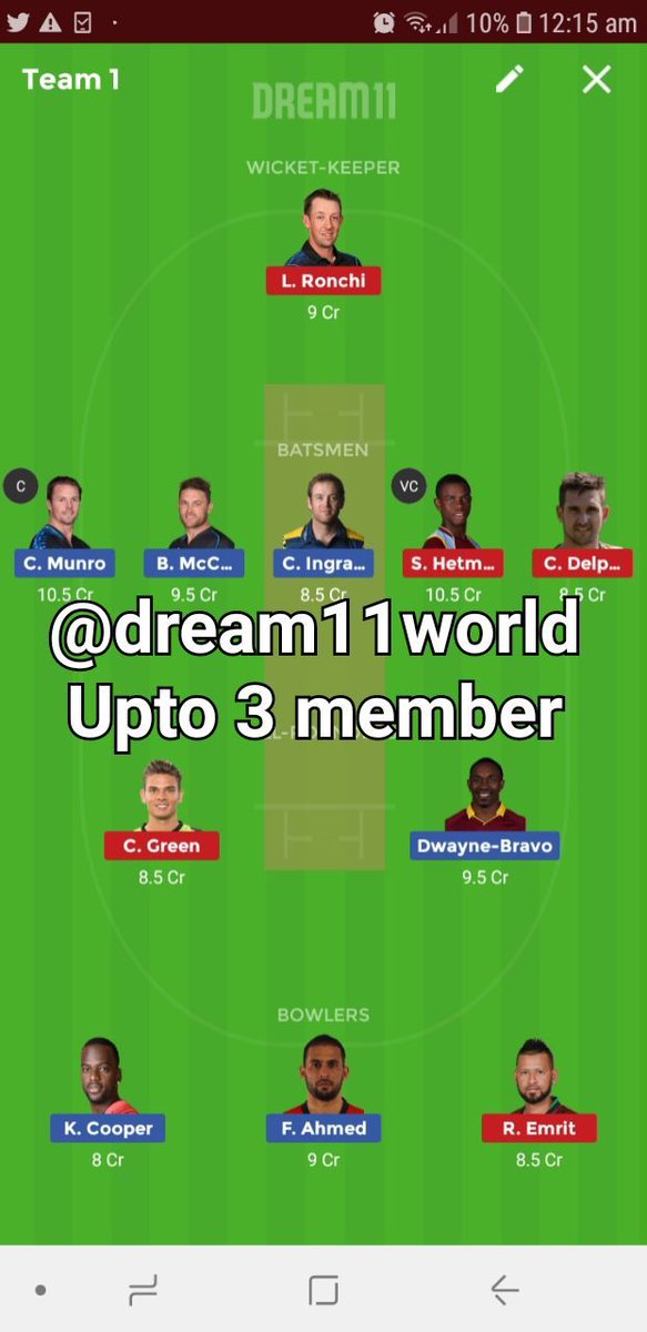 Royalgoyal23's tweet photo. #TFGfantasySport #GuruDream11 #Dream11GLT
#d11crickettips #DrjWarriors  #Fantasy_Guruu #cricketfantic6 
#Kaushal #cpl
#tkr vs #guy 
Team1=Upto 3 member 
Team1+2=upto 11-50 member league..
 
#Channellink
👇👇👇👇👇
https://t.co/gb62wcHSF2 https://t.co/FB6jJjHCKe