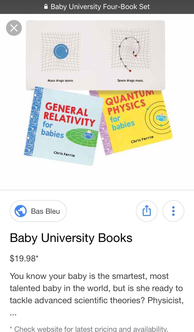 niloufar_ansari's tweet photo. Why on earth would babies need to know about quantum physics?!! For God's sake, let your babies enjoy their bedtime stories; they don't need to know how "space drags mass"! #ScienceForBabies #babyUniversity #PoorBabies https://t.co/xMUxd6YDpu