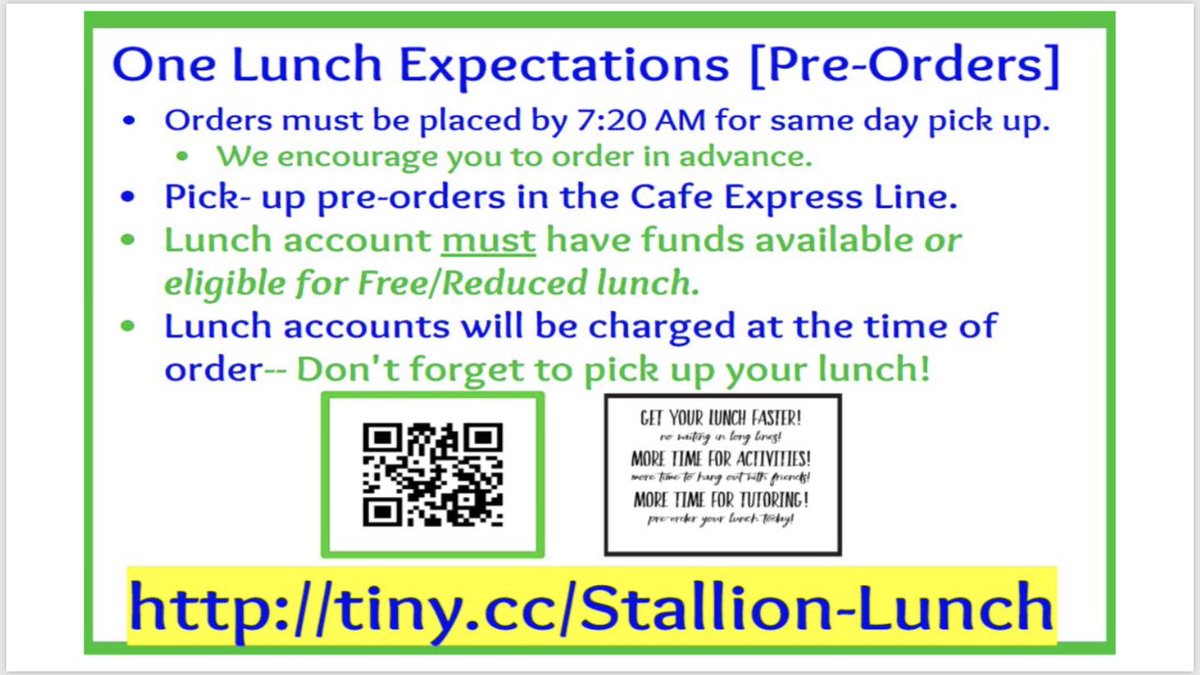 GRHS_Stallions's tweet photo. Stallions, we are back to our regular instructional schedule tomorrow &amp; it’s a B-Day! Attached are activity/tutoring/quiet spaces for lunch &amp; reminders on how to pre-order your lunch if you want to avoid lines! Have a great week, Green Run! #StallionPride https://t.co/0YpzTVm4XE