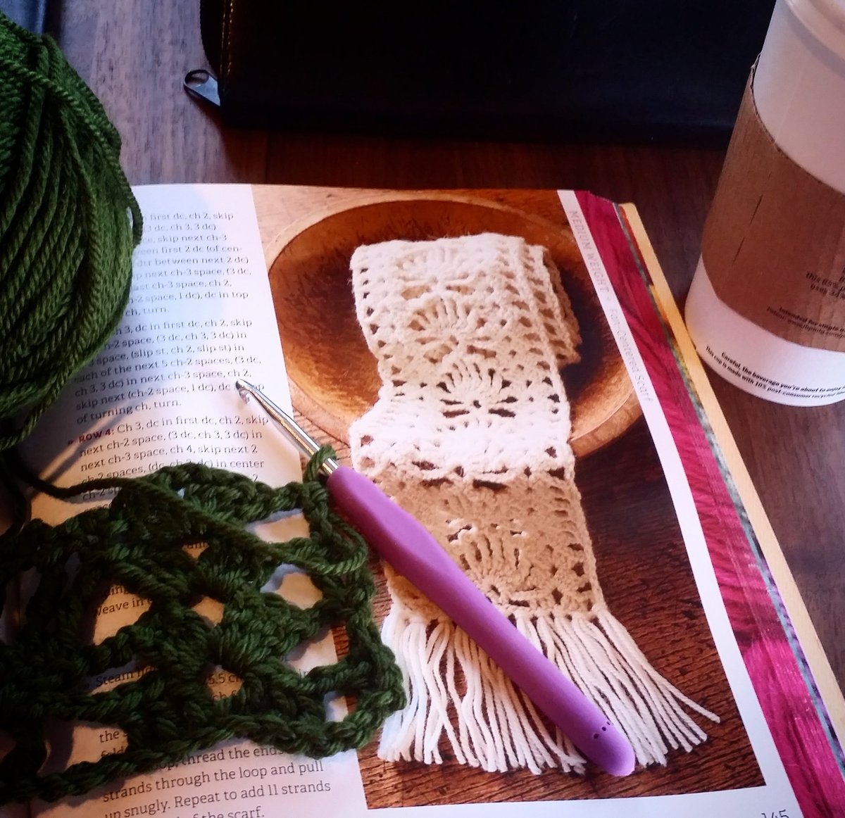 KimEnjoysLife's tweet photo. Coffee and crochet with my sweetie!  #crochet #coffee https://t.co/9OxVUPt5e4
