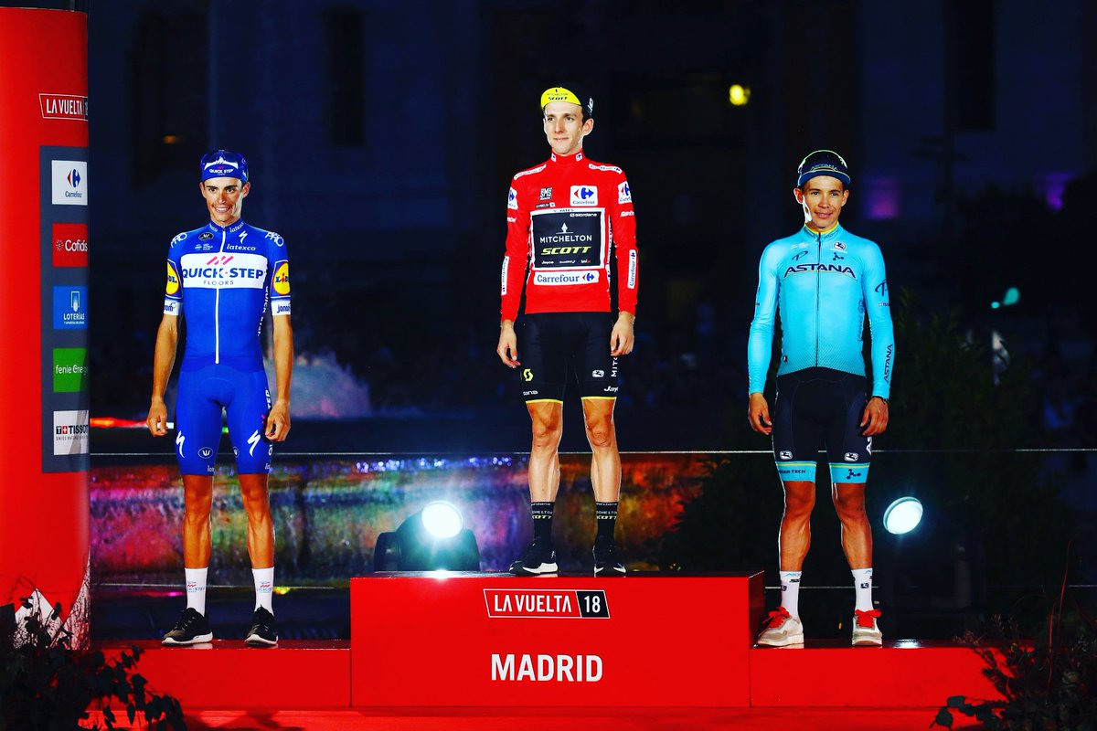 CuqueJesus's tweet photo. #LaVuelta18 nos dejó 21 días de grandes victorias y a los tres gigantes en el podio con Simón Yatess (1), Enric Mas (2) y Miguel Ángel López (3). https://t.co/IyiE7VhakM