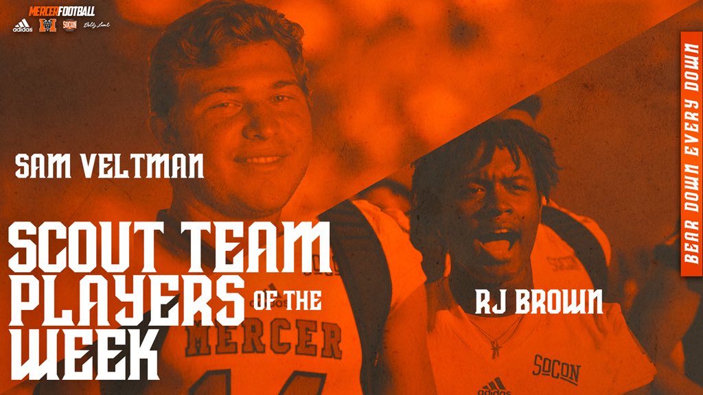 MercerFootball's tweet photo. Congrats to our top performers for Week 3️⃣!

Offense ➡️ @robertriddleiii 
Defense ➡️ @harrison_poole1 
Special Teams ➡️ @pettit48 
Scout ➡️ @VELTSAUCE / @RJNextDoor 

#RoarTogether https://t.co/EBHLStltWQ