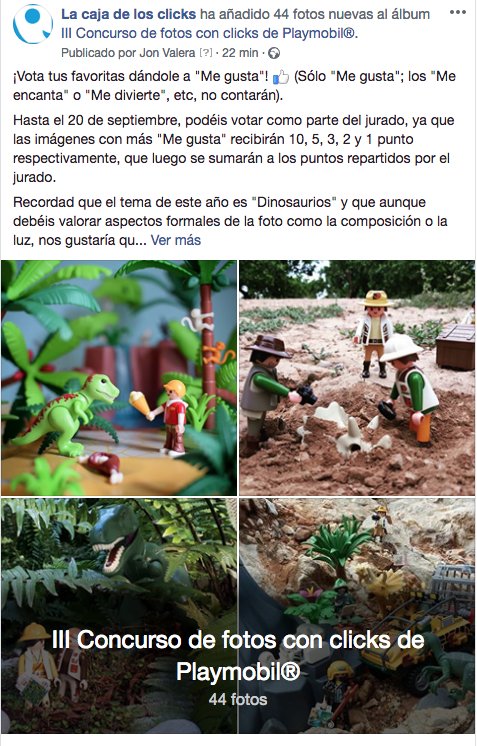 ¡Ya están subidas en Facebook las fotos del III #concursocajaclicks! :) ¡Vota tus favoritas dándole a "Me gusta" hasta el 20 de septiembre! Las imágenes con más "Me gusta" recibirán 10, 5, 3, 2 y 1 punto respectivamente, que luego se sumarán a los puntos repartidos por el jurado.