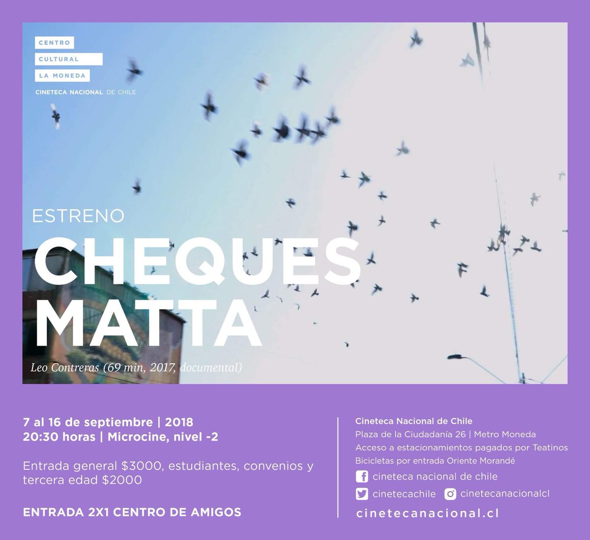 cheques_matta's tweet photo. Hoy último día para ver nuestro #documental #ChequesMatta en la @CinetecaChile a las 20:30 hrs. No se lo pierda!!! @culturas_cl @BcoEstado_AlDia @redsalascinecl @leocontrerasb https://t.co/o1rp0mHMa2