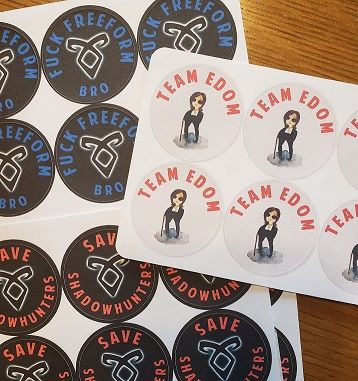 fatalewrites's tweet photo. .@ohfreckle, they arrived!! I'm super fond of the "fuck freeform, bro" stickers!
#saveshadowhunters https://t.co/q1t4qjj4TO