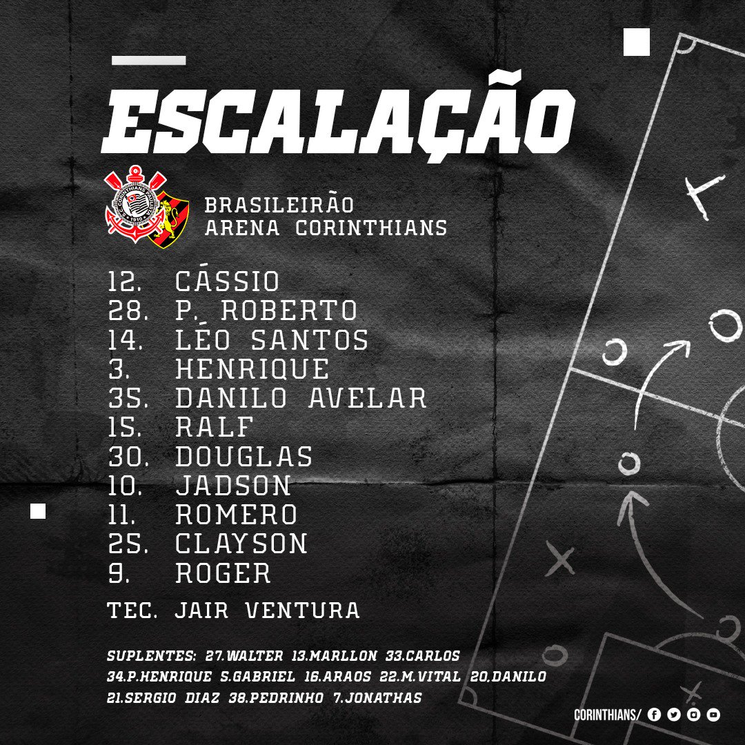 Corinthians escalado para enfrentar o Sport