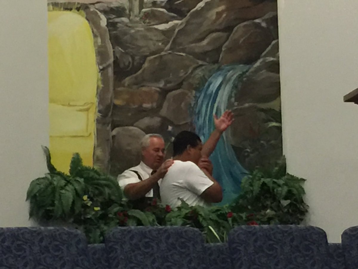 One of 2 adult men baptized by Pastor Dale Greenwell where I am preaching this week. 4 others were saved this morning.