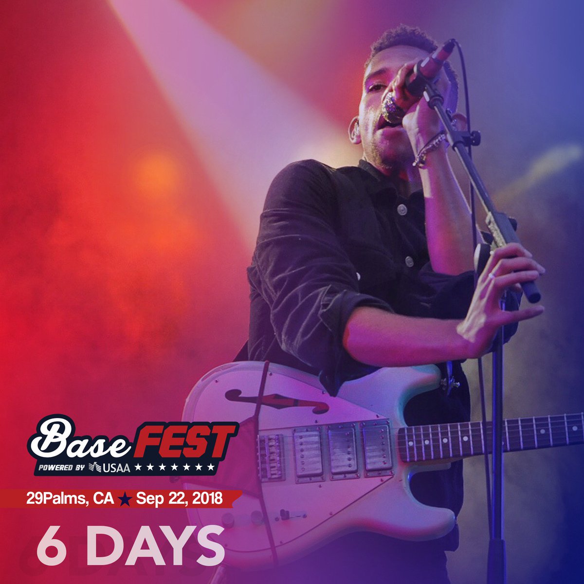 LiveAtBaseFEST's tweet photo. 🔥🙌 29 Palms, CA! 🌴
SEE YOU IN 6 DAYS!
#BaseFEST2018 Powered by @USAA with LIVE performance by @offspring and special guests @NoMBeMusic • @CarltonZeus • @HaHaTonka and USMC veteran DJ @ModestMonaco! 🇺🇸 https://t.co/mdjgjZOIc6