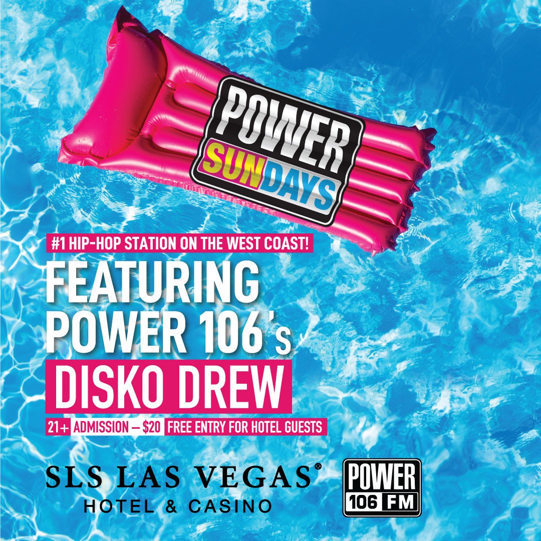 Power106LA's tweet photo. Pull up to #PowerSundays TODAY with @DiskoDrew  at the @SLSLasVegas #FoxtailPool from NOON - 6pm🔥😎🎉 https://t.co/v5iC71XV9Z https://t.co/uMKSDTOKwV