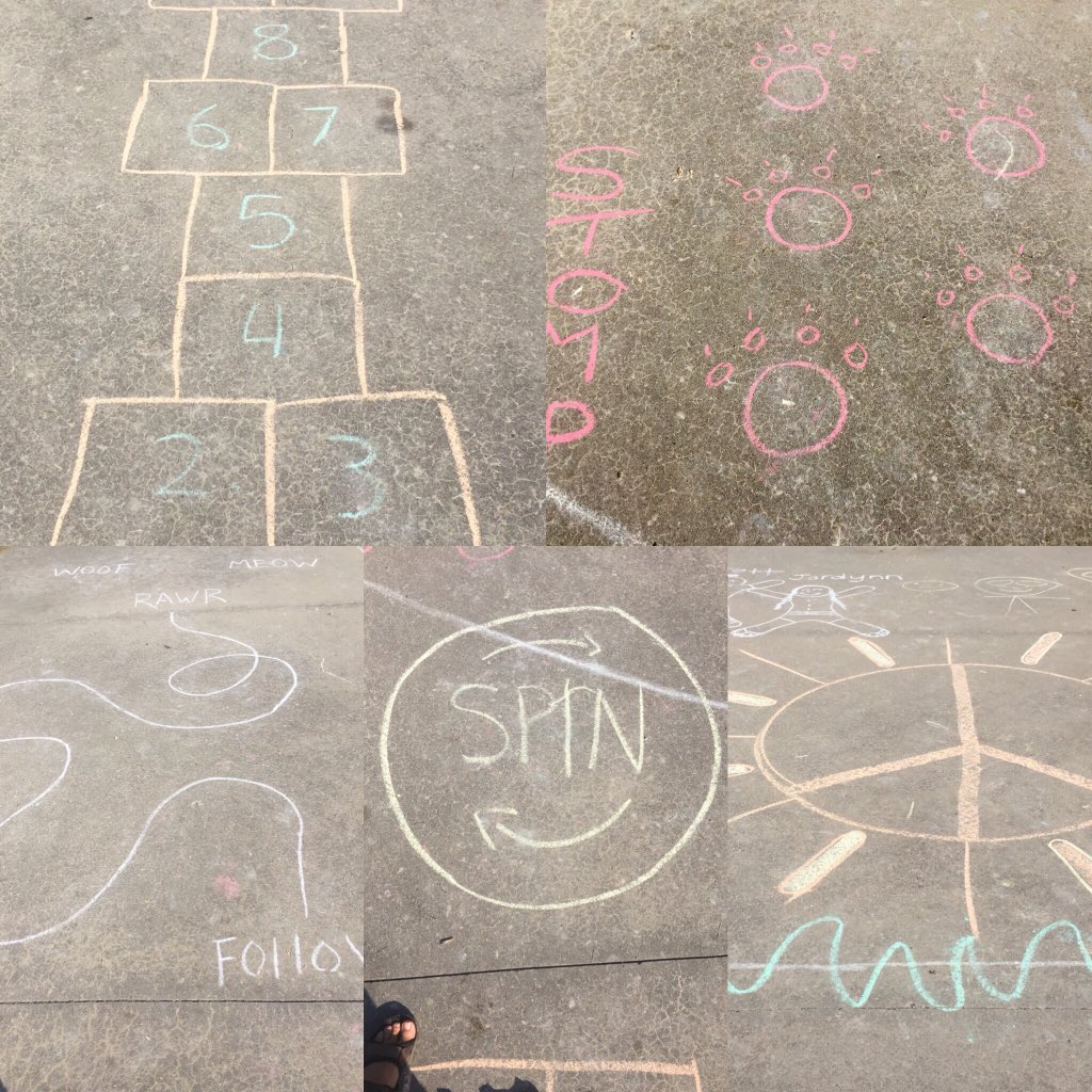 AltEliz's tweet image. Thanks to the people who created this chalk art at a park in town this weekend. My family spent ages doing the activities &amp;amp; laughing over our “crazy dances.” We had so much fun on Saturday that we went back on Sunday. #grateful #SimpleFun #family #outdoors