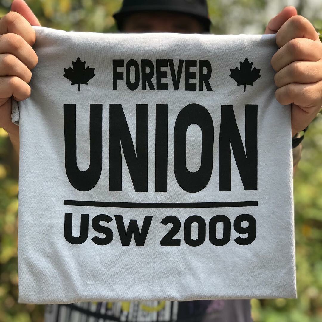 oneMVMT's tweet photo. %100 Union Designed, Union Decorated and Union Made #foreverunion shirts custom made for @USW2009 #oneMVMT #canlab #unionstrong #ethicalfashion #WhosNext https://t.co/GADhnknTFv