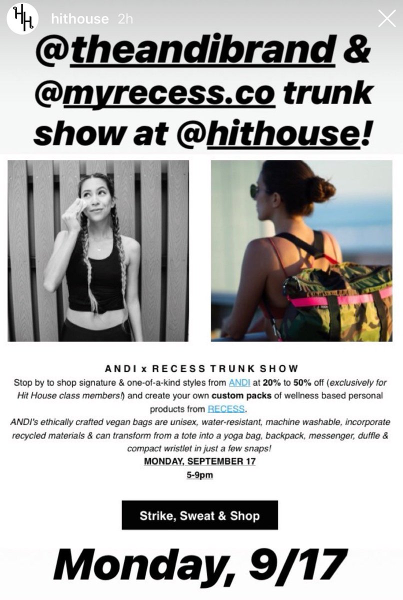 myrecess's tweet image. Trunk show at Hit House- 2 Spring Street on Monday Sept 17th 5-9pm! Come shop @theandibrand + @myrecess. We have a few spots open for Hit House classes during that time! Message us for more info. #myrecess #trunkshow #hithouse #theandibrand #motivationmonday