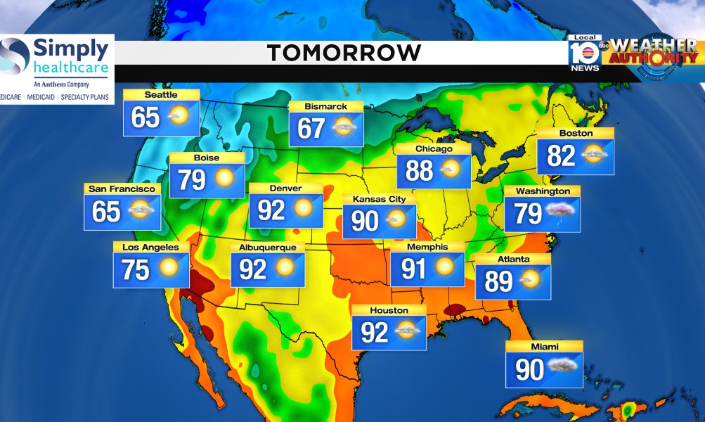 Here is the national forecast for tomorrow Presented by Simply Healthcare https://t.co/7tTuSuqKzU