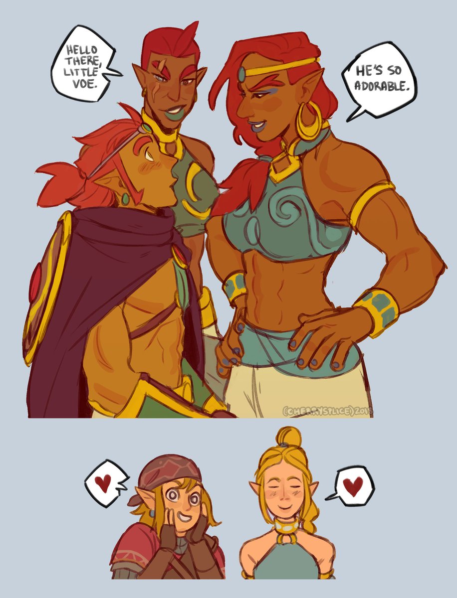 Thinking about how Link and the group would handle hanging out in Gerudo with all the fashion and awesome ladies. Had a bit too much fun with Link and Ganon's outfits 