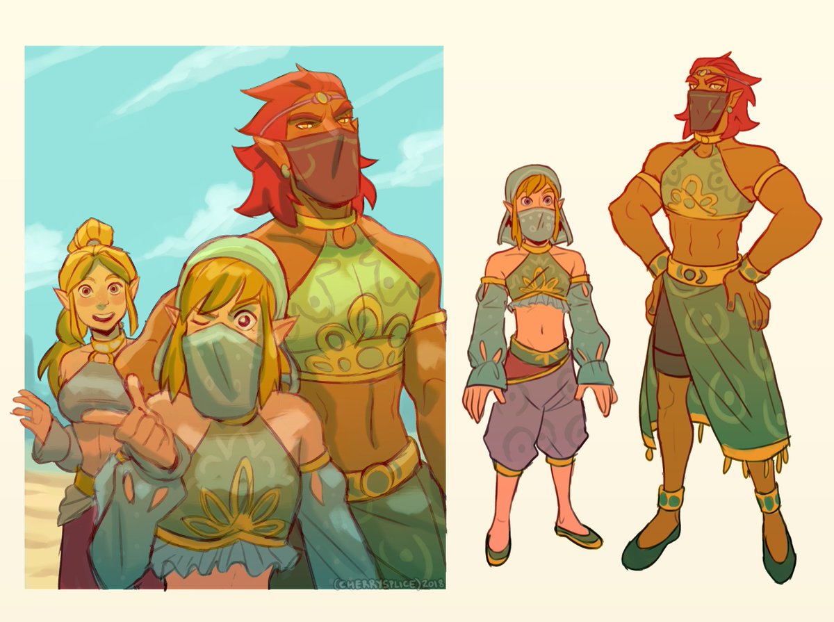 Thinking about how Link and the group would handle hanging out in Gerudo with all the fashion and awesome ladies. Had a bit too much fun with Link and Ganon's outfits 