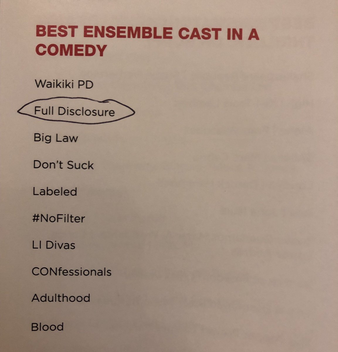 Best Ensemble Cast in a Comedy: <a href="/FullDisclosure0/">Full Disclosure</a>