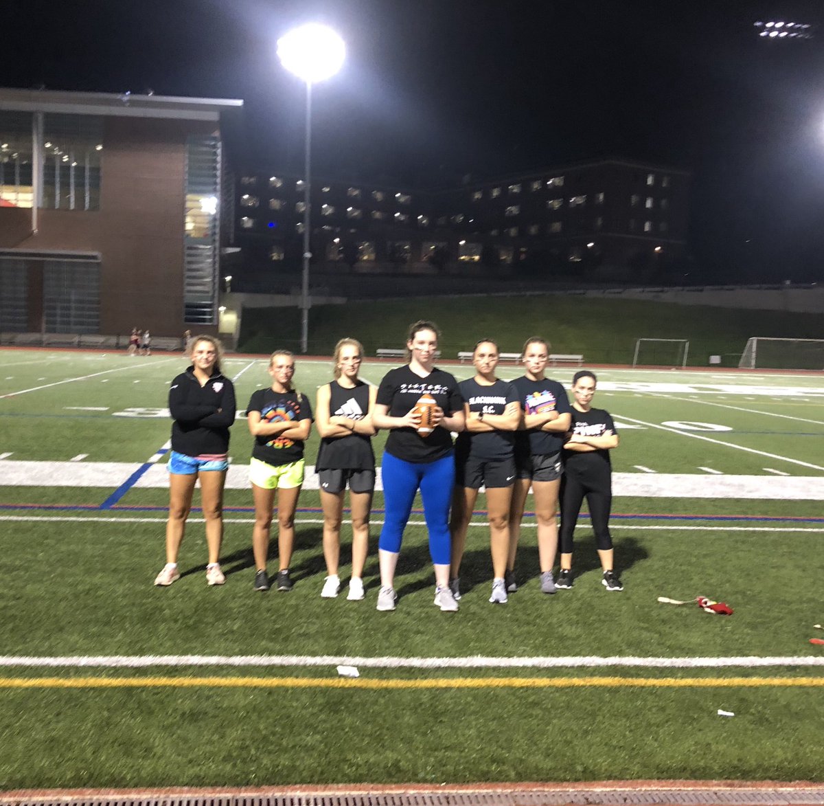WPIRecCenter's tweet photo. @WPI Intramurals have made history tonight with the first ever Women’s Flag Football league! The first ever two teams Sophmore Uproar and Send it for Sharon are about to begin! @WPI_SAO @WPI_ClubSports @WPIAthletics https://t.co/Yg53O3NfQC