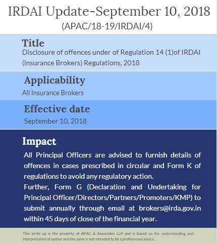 apacandasso's tweet image. IRDAI issued clarification on disclosures to be provided by insurance brokers under Regulation 14(1) of IRDAI (Insurance Brokers) Regulations, 2018.

For More Information:
bit.ly/2xoC3tZ

apacandassociates.com