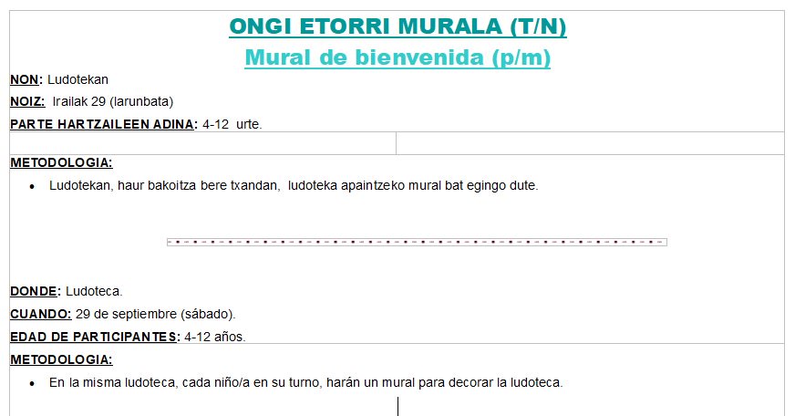 Os recordamos la programación de actividades de la Ludoteca para este mes de septiembre. #Sopela