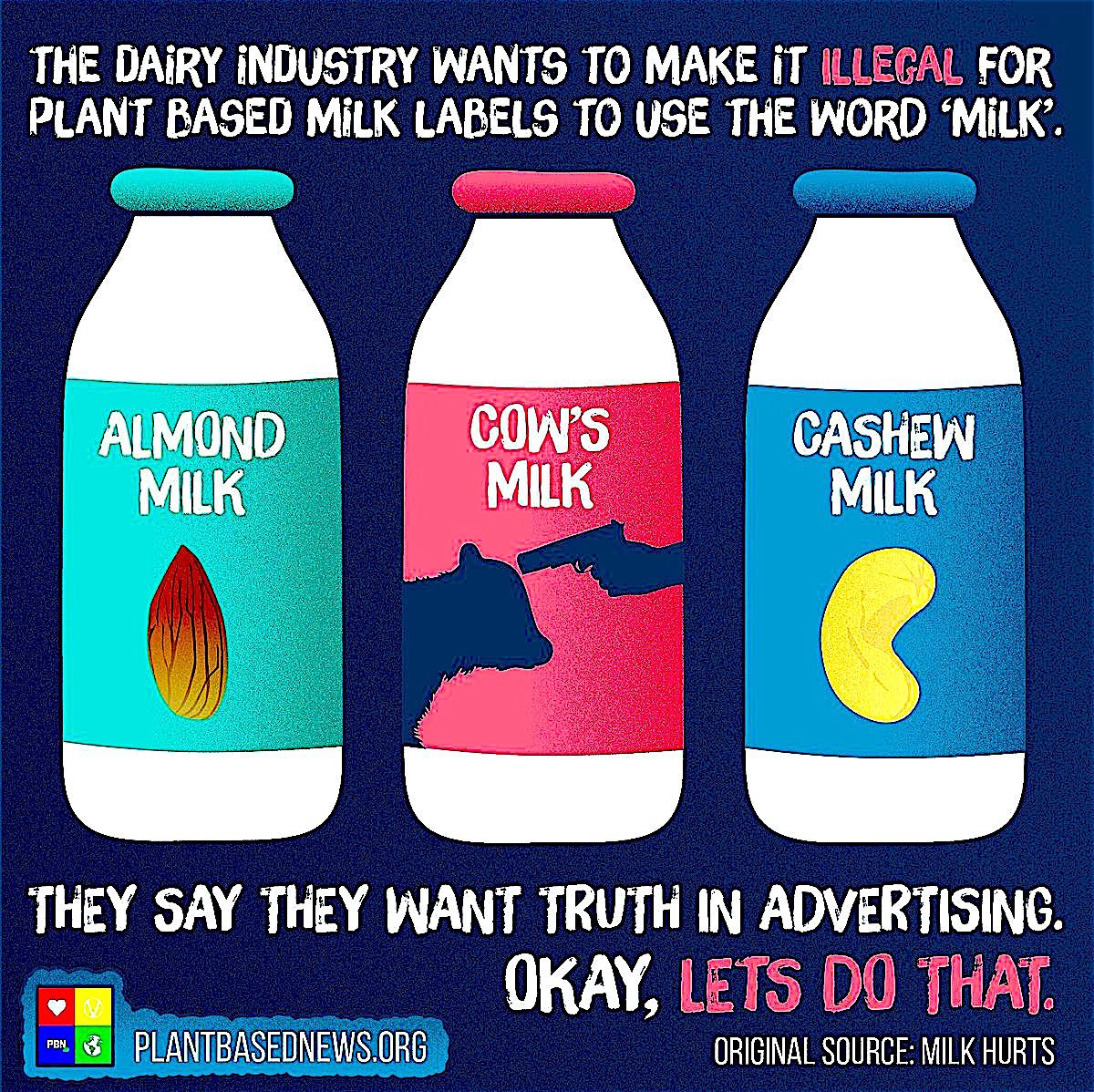 vgns_co's tweet photo. Dairy Doesn't Like It, So Let's Label Describe All Milk Accurately |  #vegan #govegan #plantbased #animalrights #onebillion | https://t.co/CwepkrXWtK