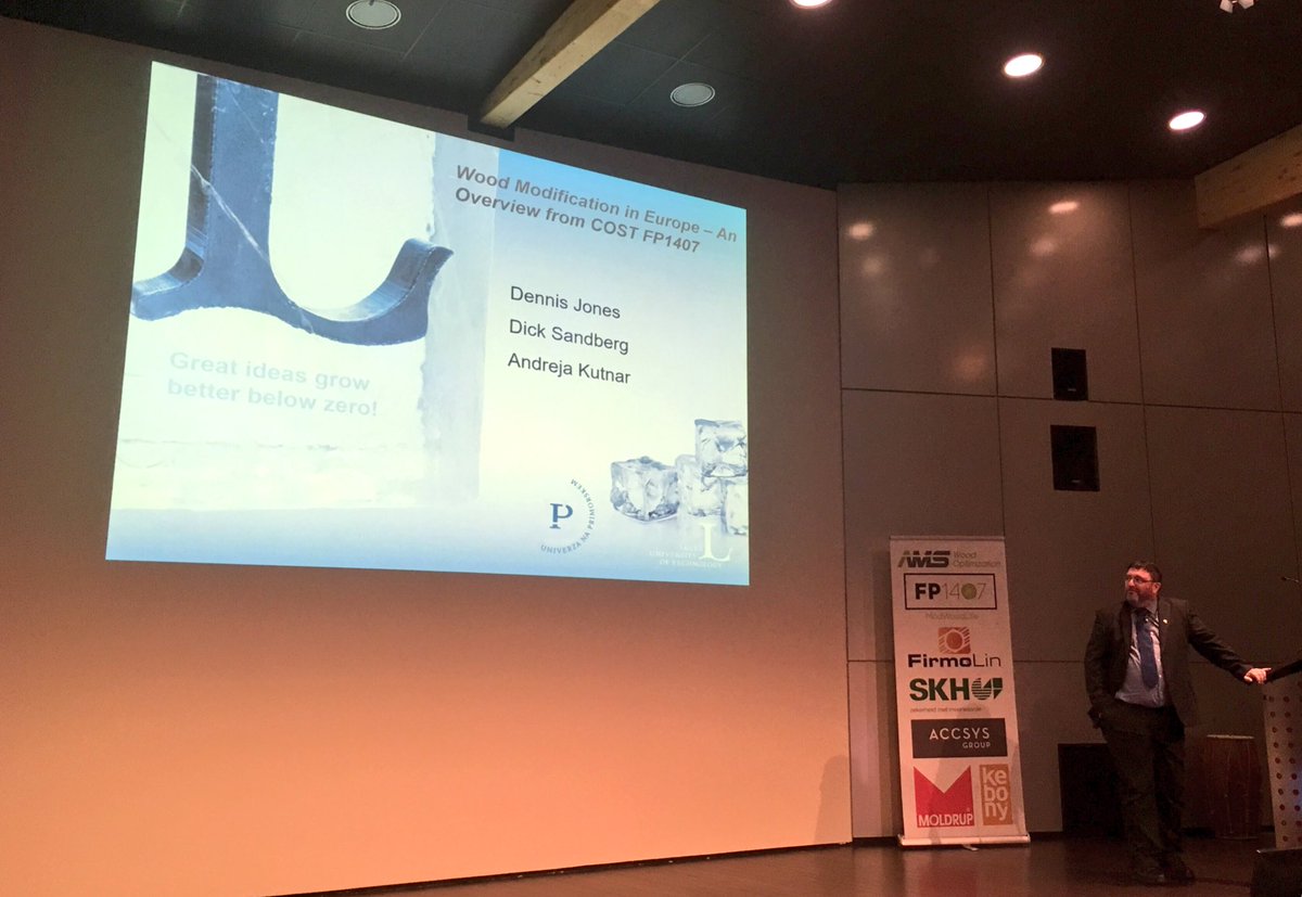 ModWoodLife's tweet photo. Dr Dennis Jones provides an overview to wood modification in Europe at #ECWM9.
#fp1407 #modwood https://t.co/D2WXGVnLhP