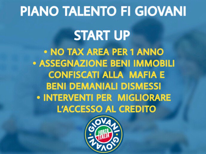 Il governo pare riconoscere la validità del nostro #PianoTalento, per le #StartUp:

🔵 NO TAX AREA PER 1 ANNO

🔵 ASSEGNAZIONE BENI IMMOBILI CONFISCATI ALLA MALAVITA E BENI DEMANIALI DISMESSI

🔵 INTERVENTI PER MIGLIORARE L’ACCESSO AL CREDITO

Ora attendiamo i fatti concreti.
